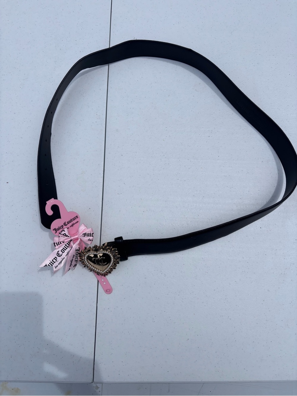 Juicy Couture Black Belt with Pink Ribbon & Heart Buckle